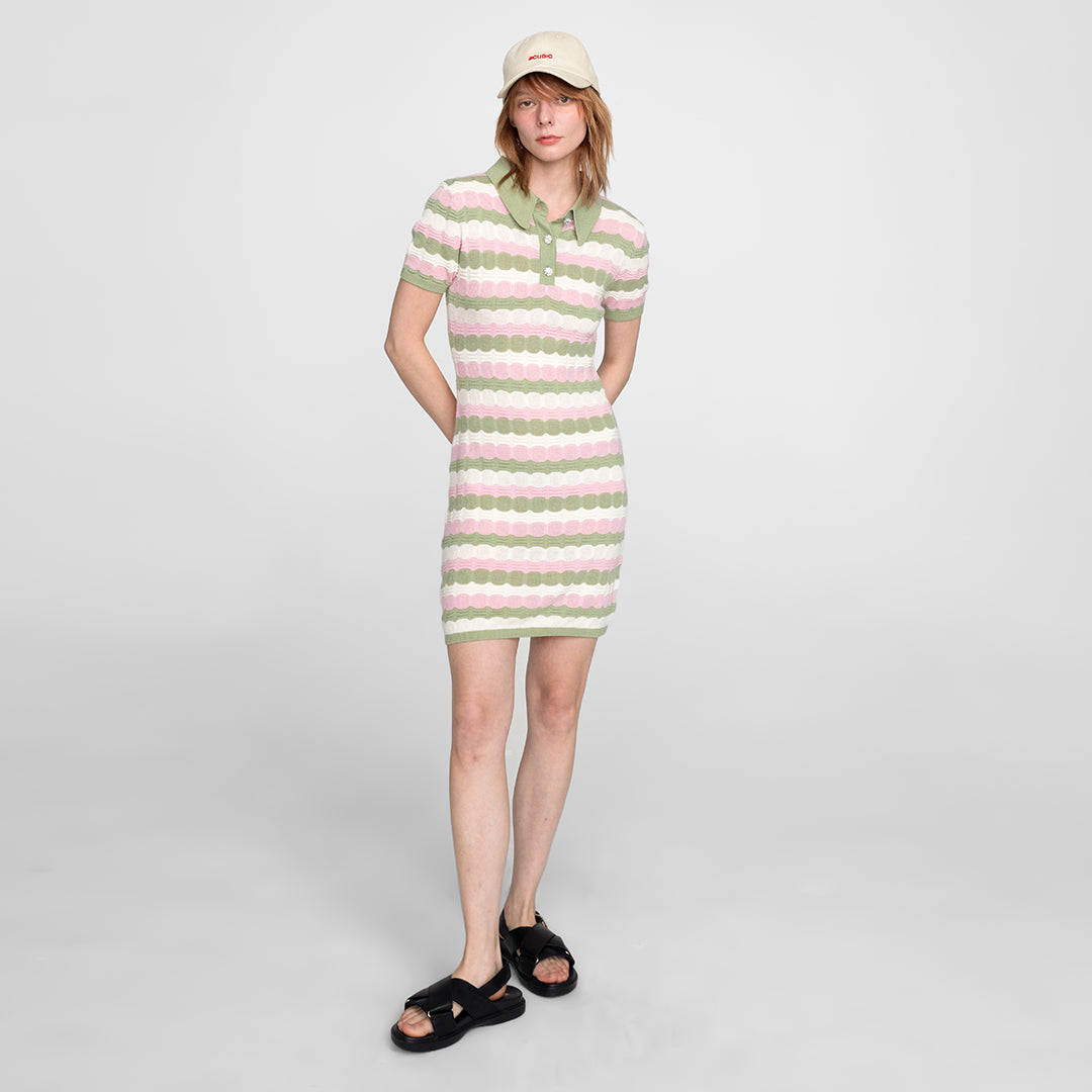 Polo Short Sleeve Striped Knit Dress-3