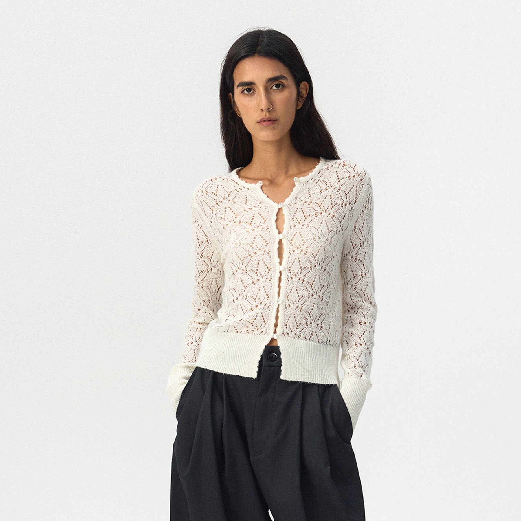 CUBIC Pointelle Button-Up Cardigan-3