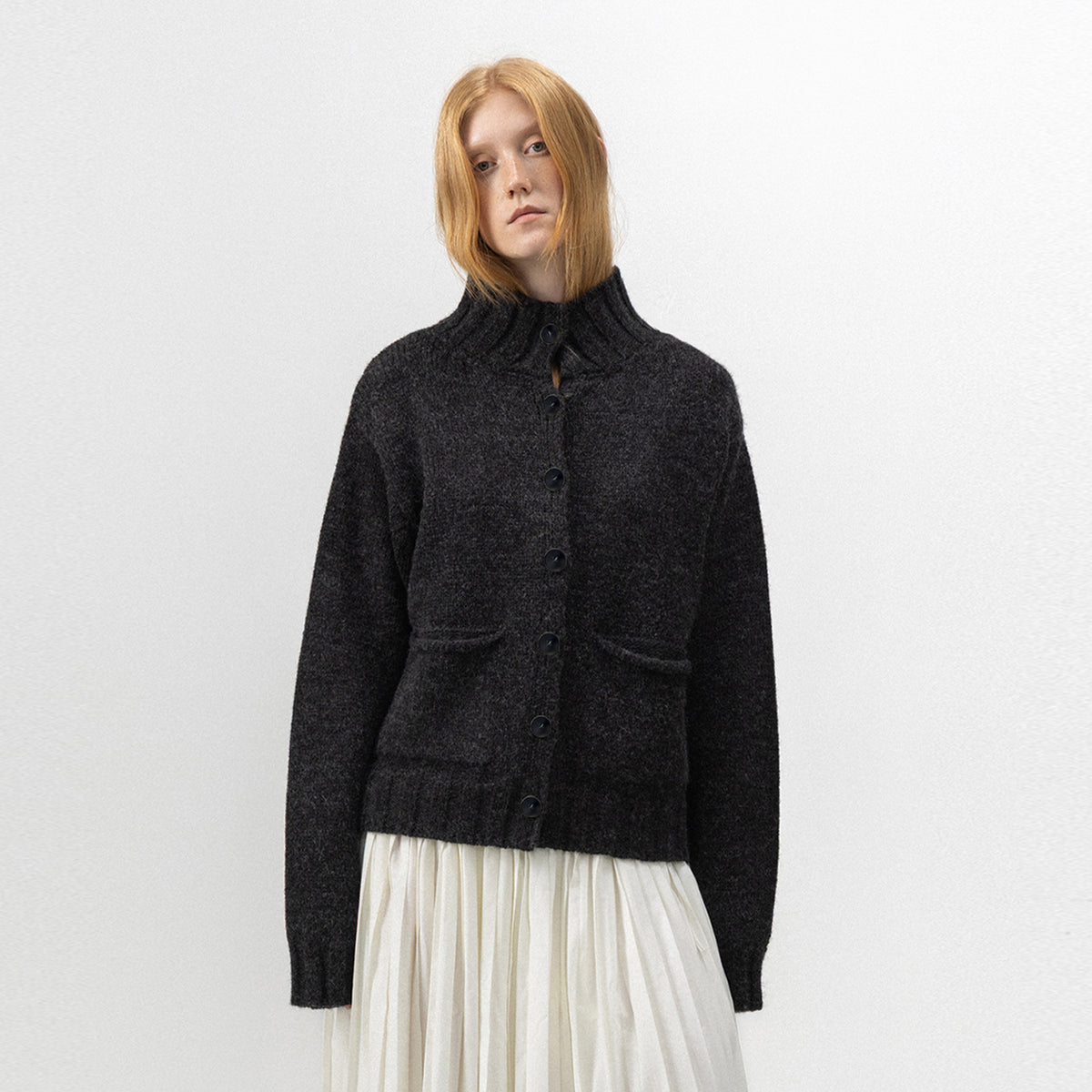 CUBIC High-Neck Chunky Knit Cardigan-3