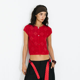 Cropped Knit Short-Sleeve Cardigan