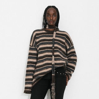 Retro Striped Pullover Sweater with Scarf