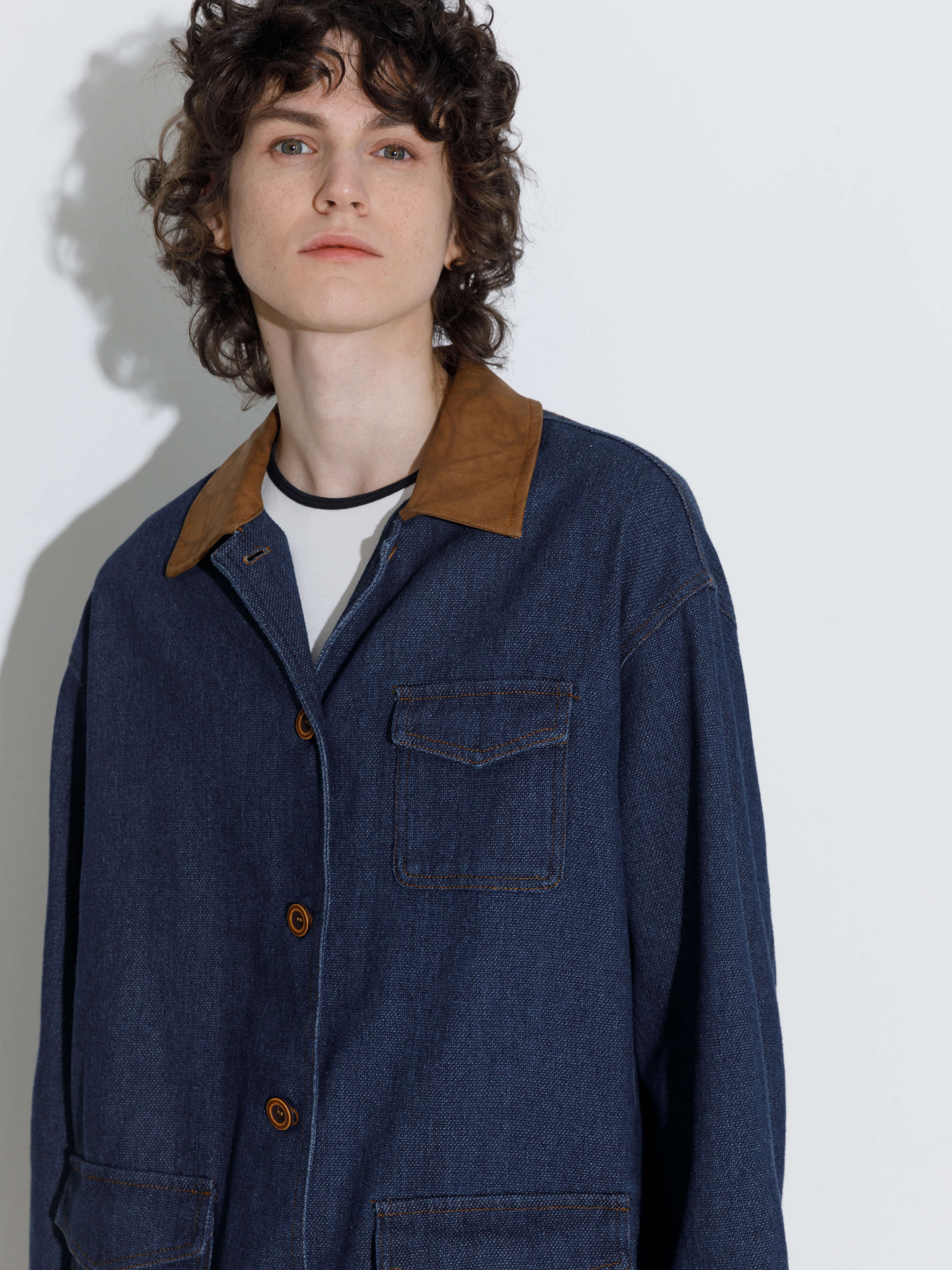 Retro Contrast Color Cotton Denim Jacket-3