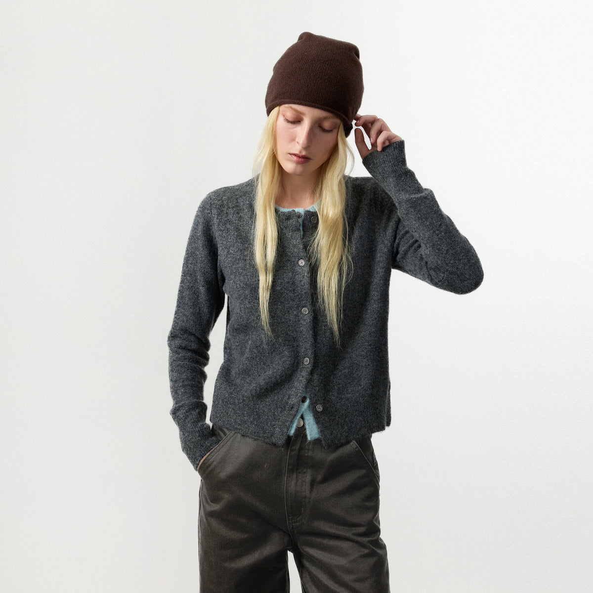 Crewneck Knit Button-Up Cardigan-3