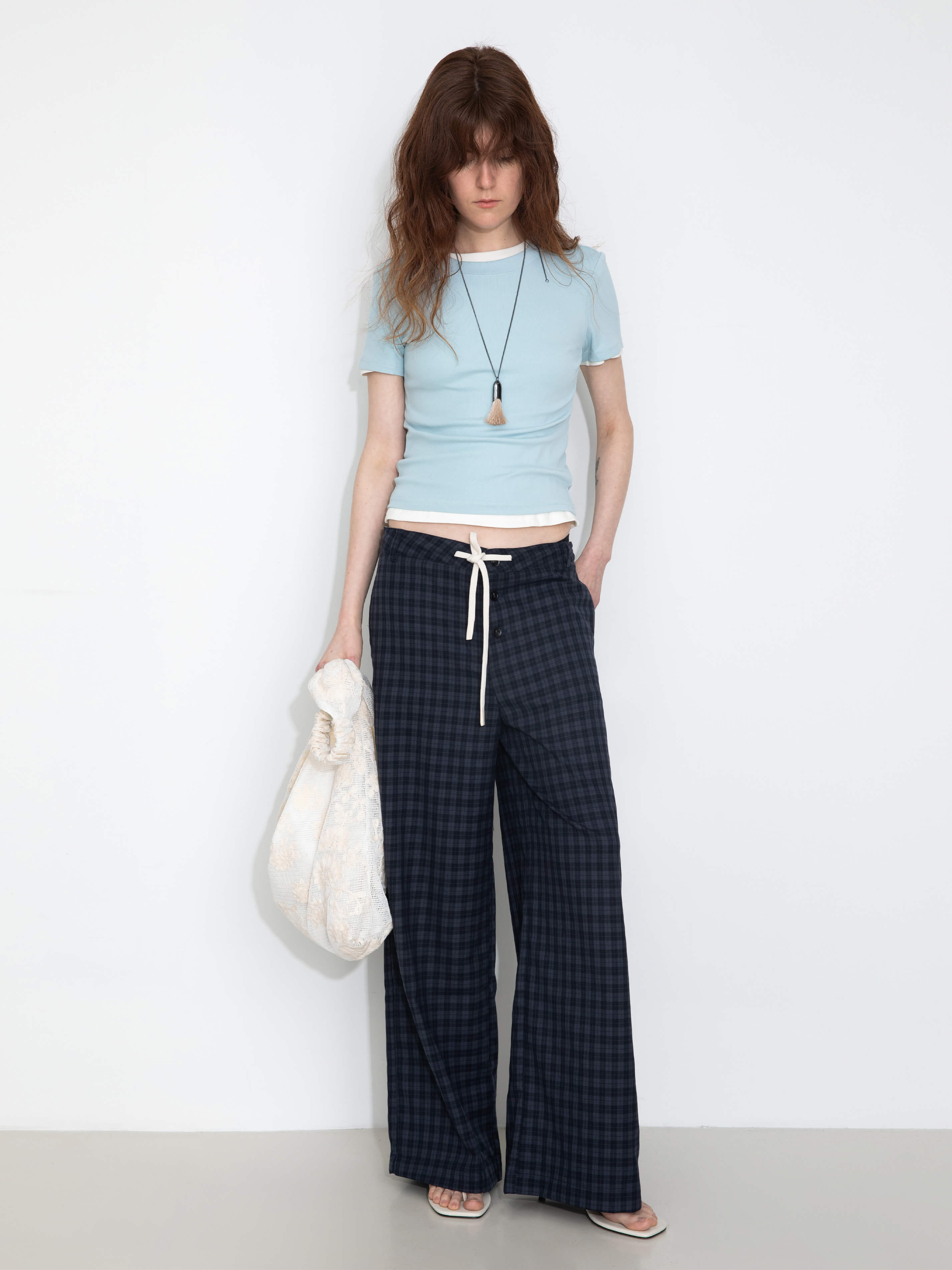Drawstring Checkered Wide-Leg Casual Pants-3