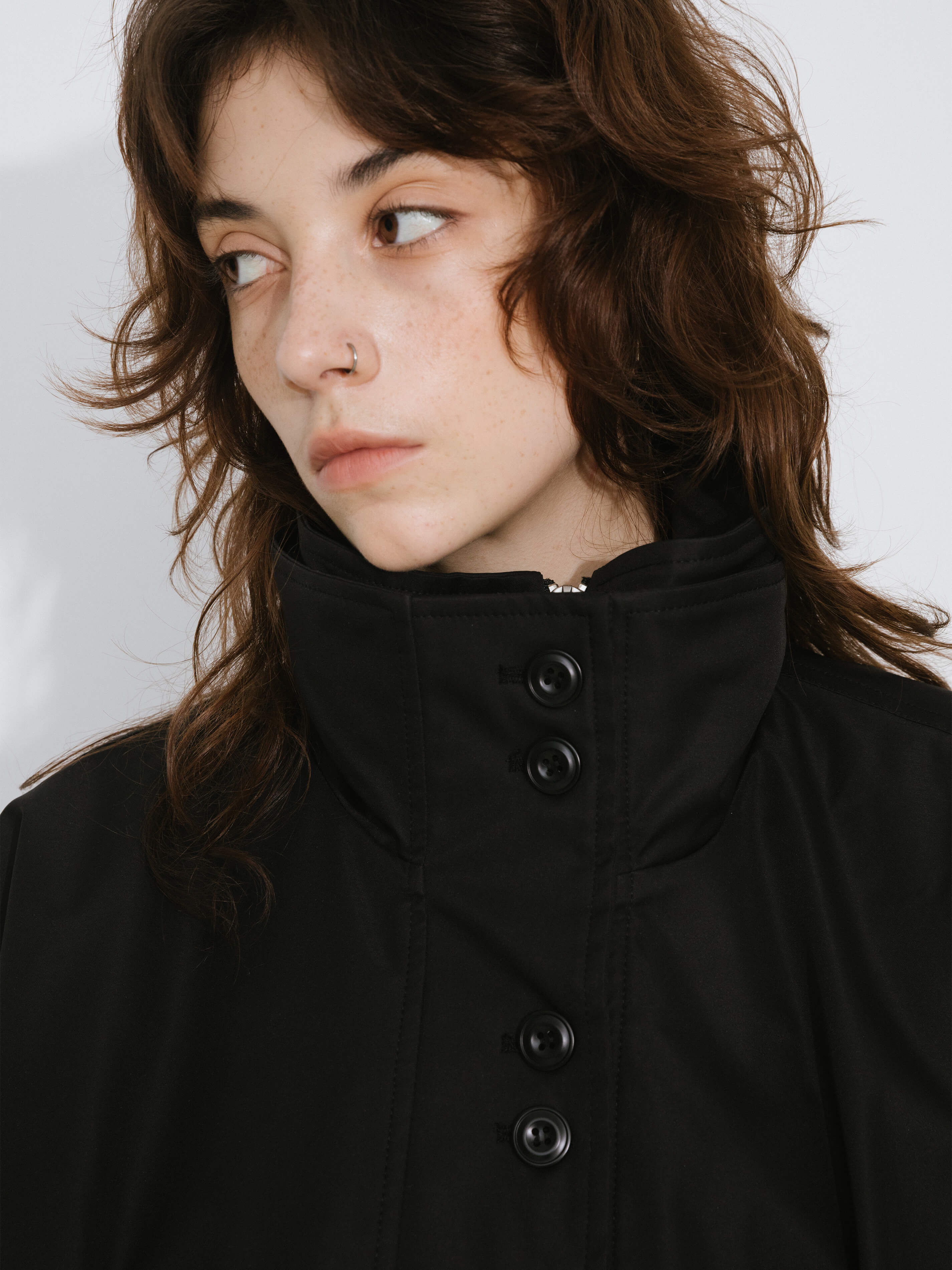 Short High Collar Zip Up Down Coat-5