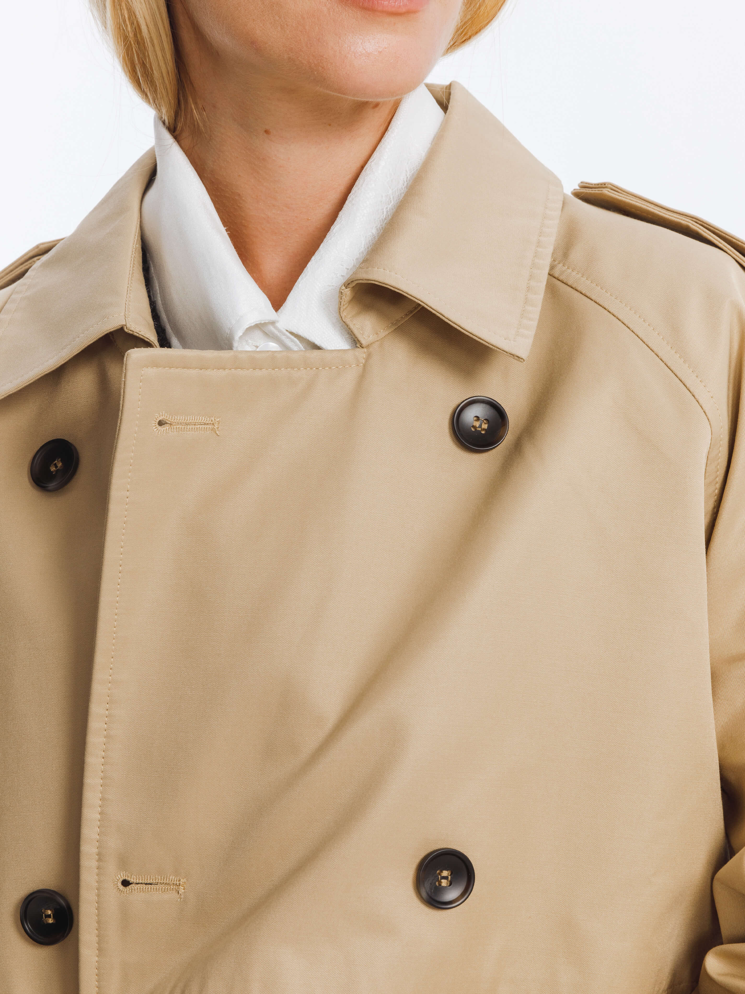 Double Breasted Cotton Blend Trench Coat-3