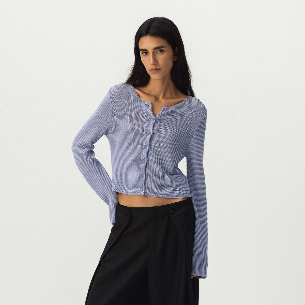 CUBIC Scoop Neck Button Knit Cardigan-3