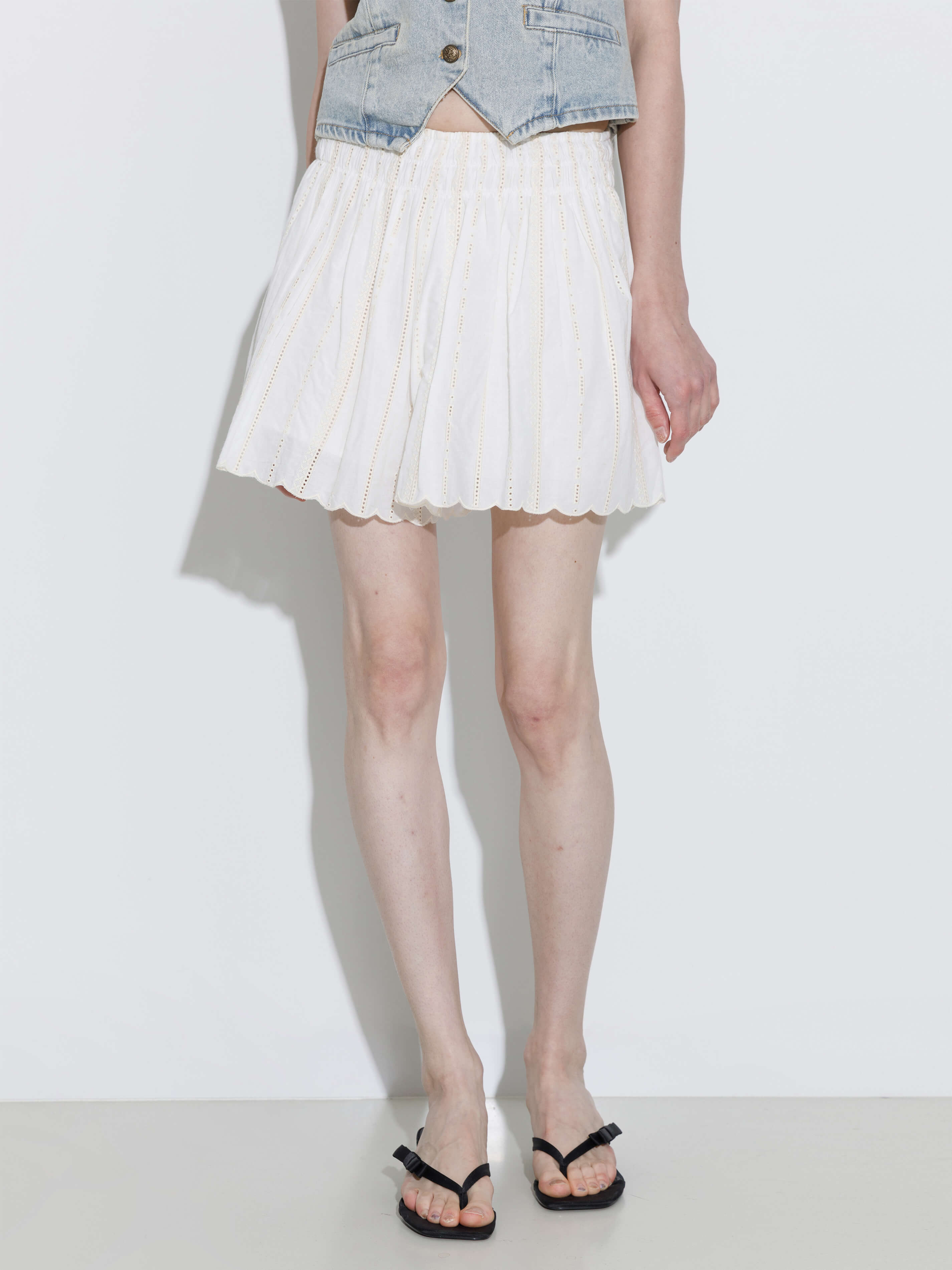 100% Cotton Lace-Trim Elasticated Mini Skirt-4