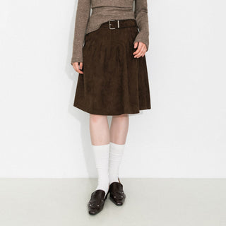 Vintage Suede Belted A-Line Mini Skirt