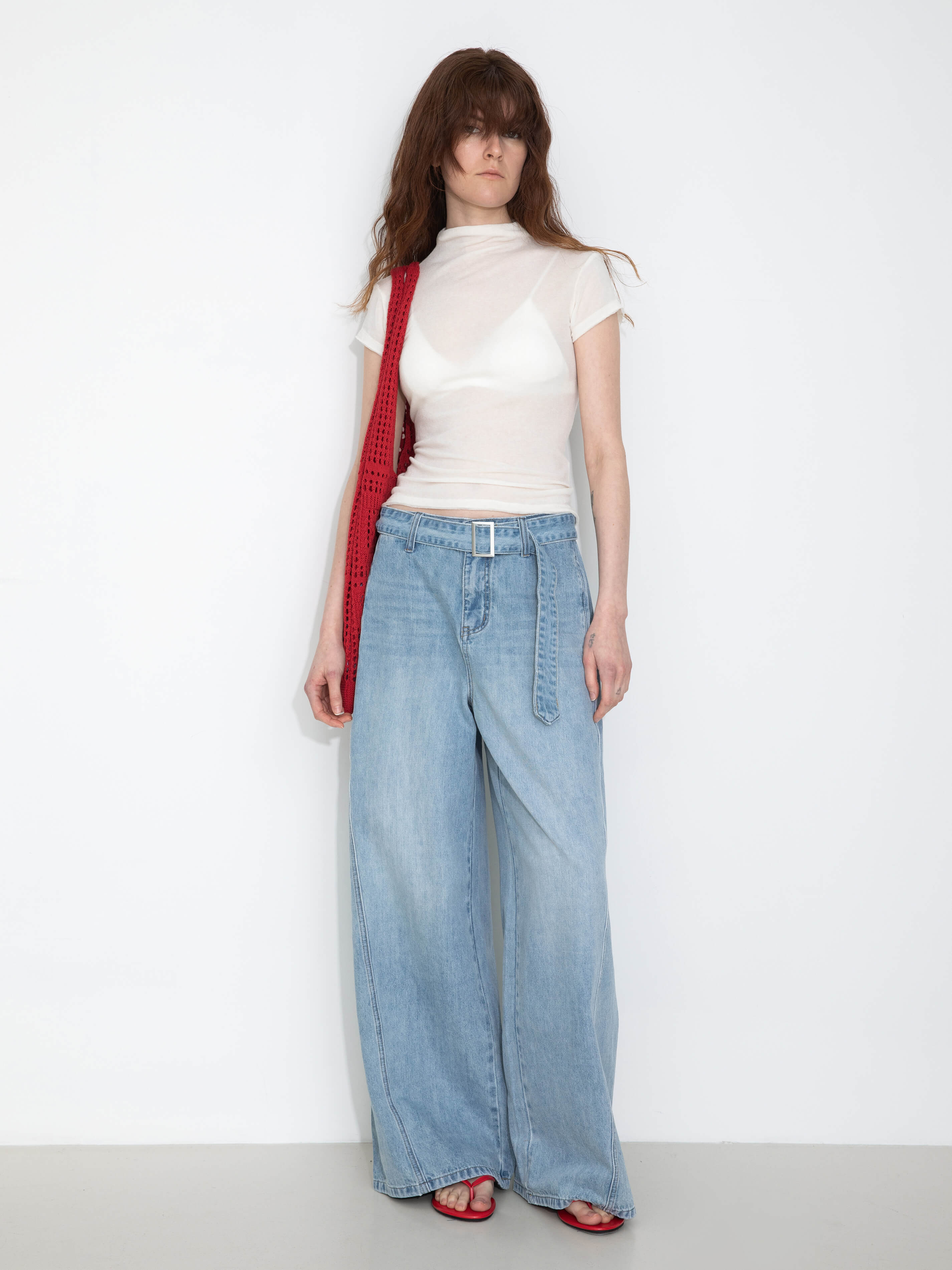 Wide-Leg Straight Jeans with Belt-3
