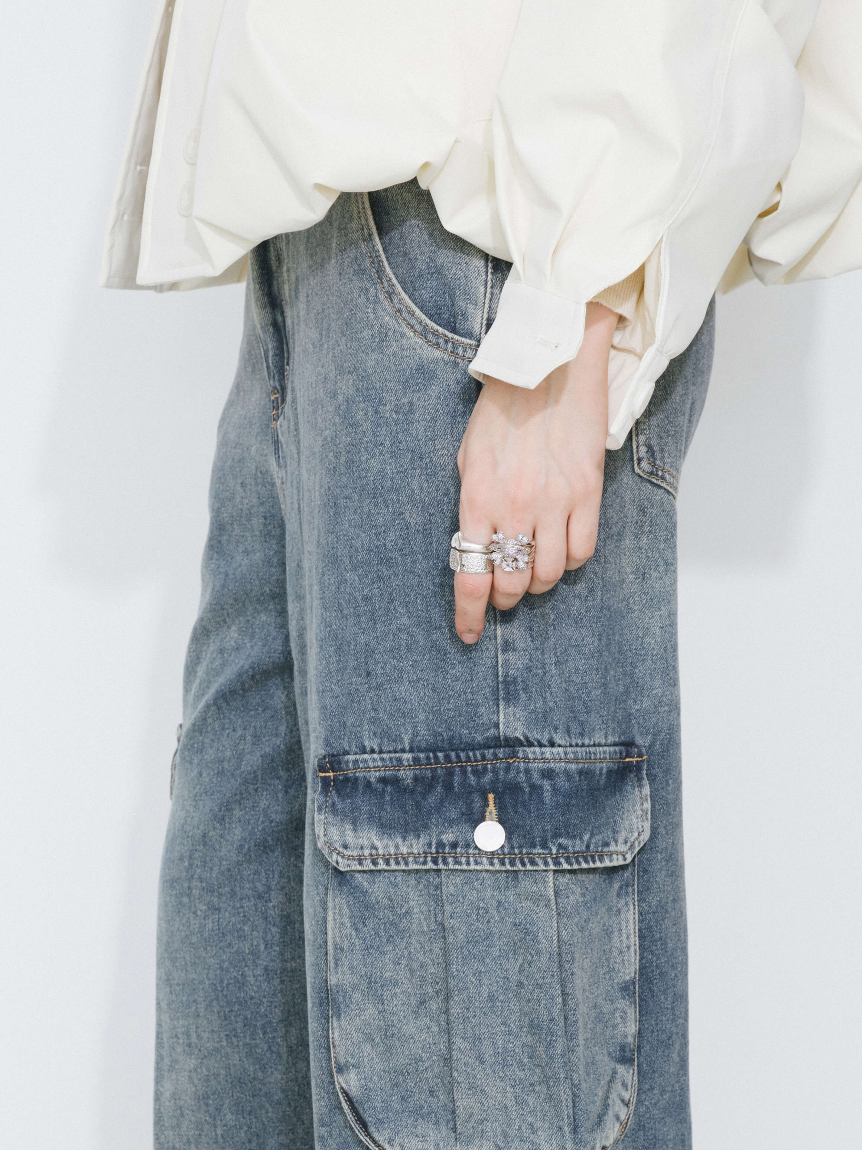 High Rise Cargo Jeans-3