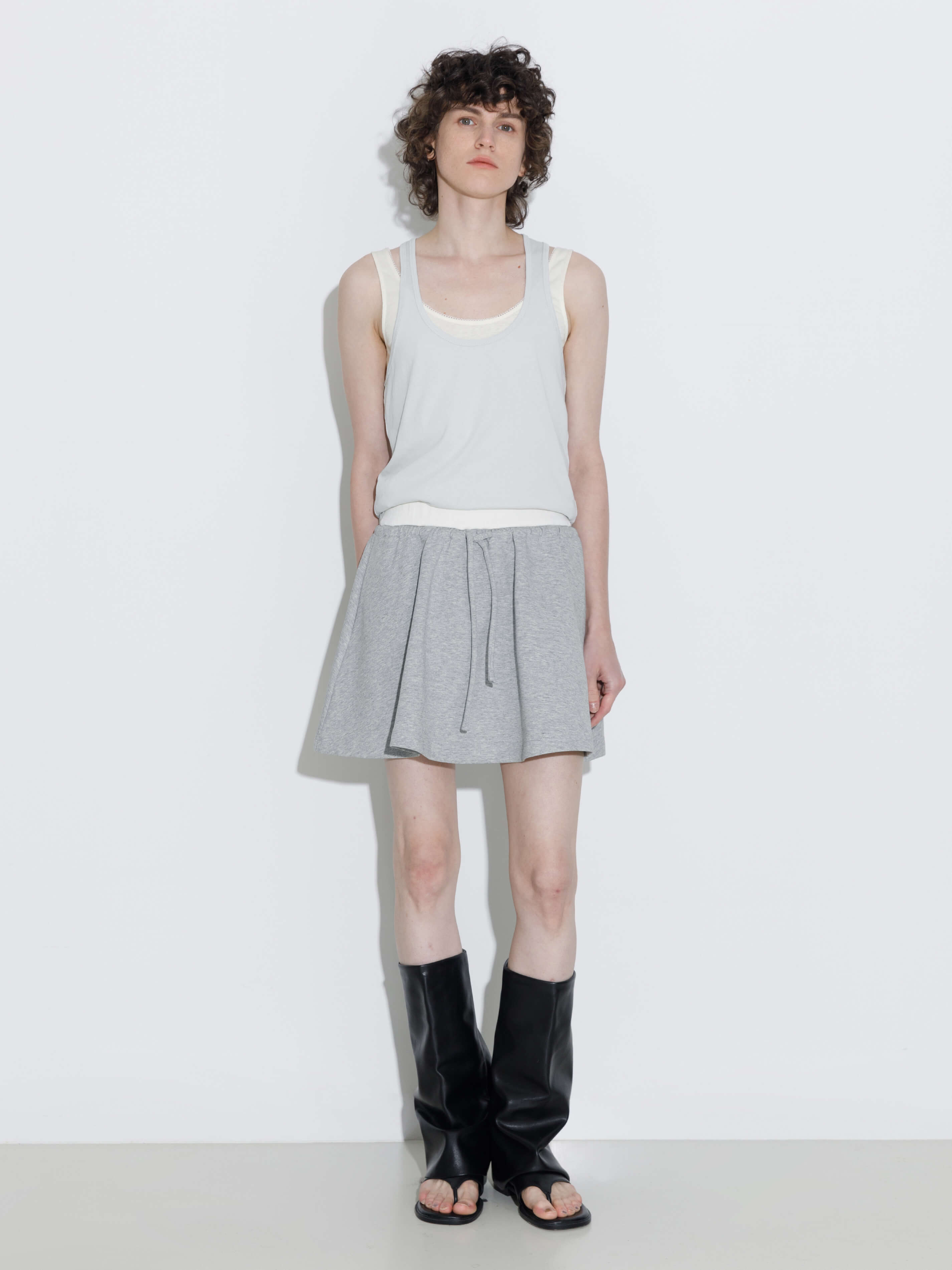 Drawstring Waist A-line Sweat Skirt-3