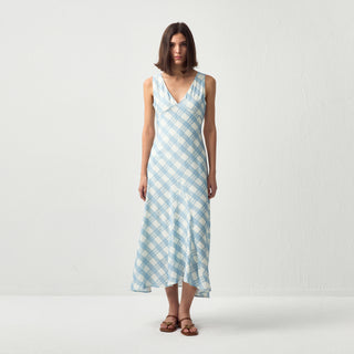 Plaid V-Neck Sleeveless Maxi Dress