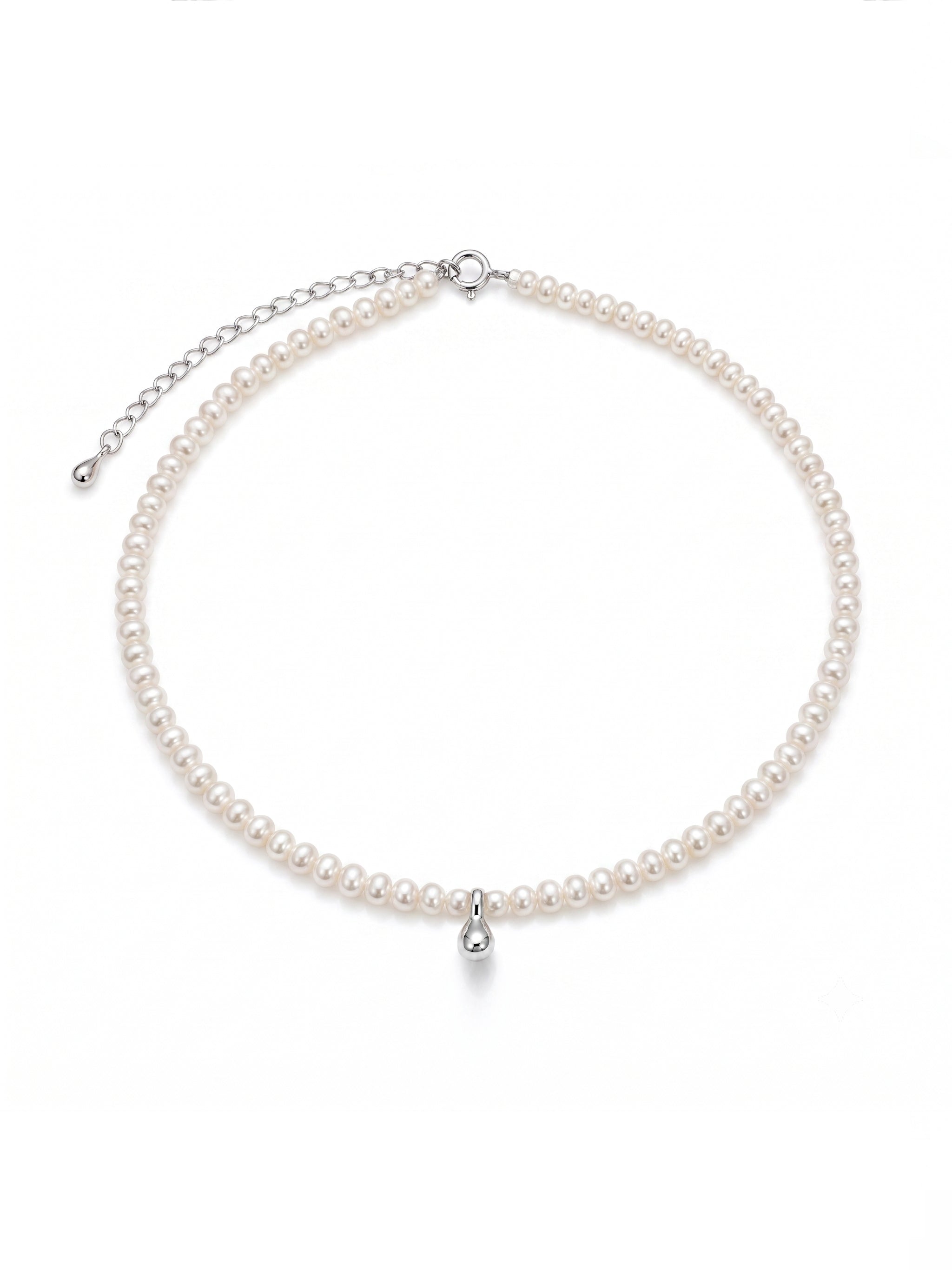 Tiny Pearl Bead Silver Necklace-4