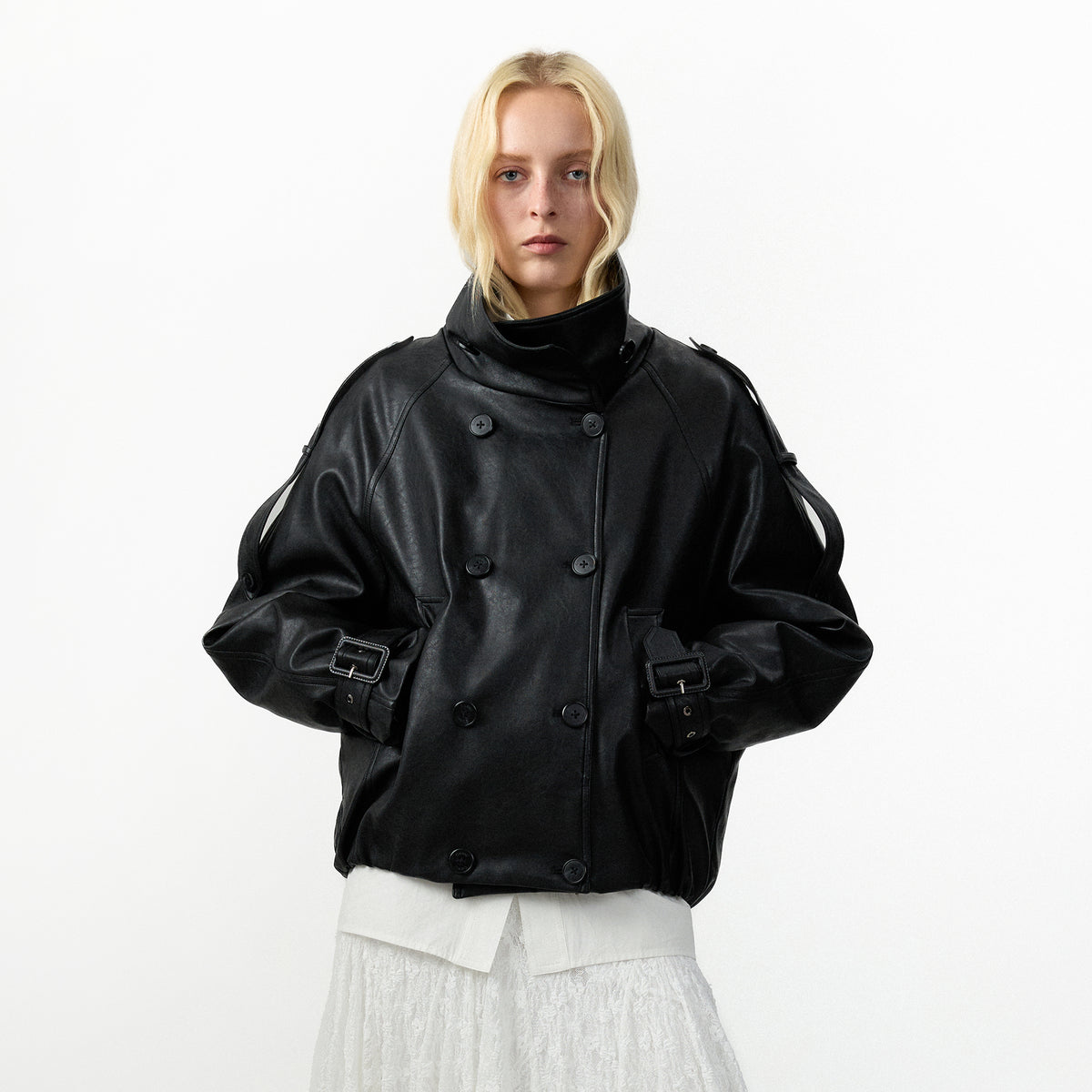 CUBIC Faux Leather Down Jacket-3