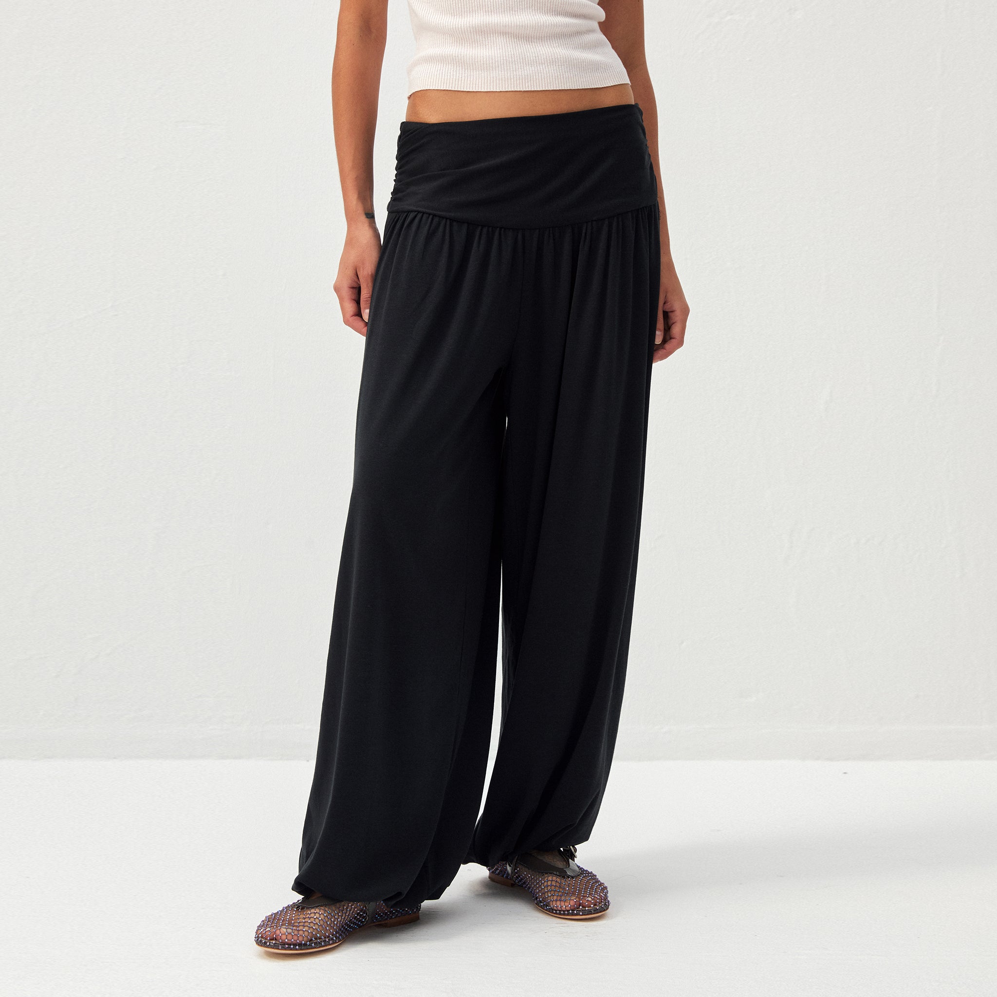 CUBIC Fold-Over Waist Wide-Leg Harem Pants-3