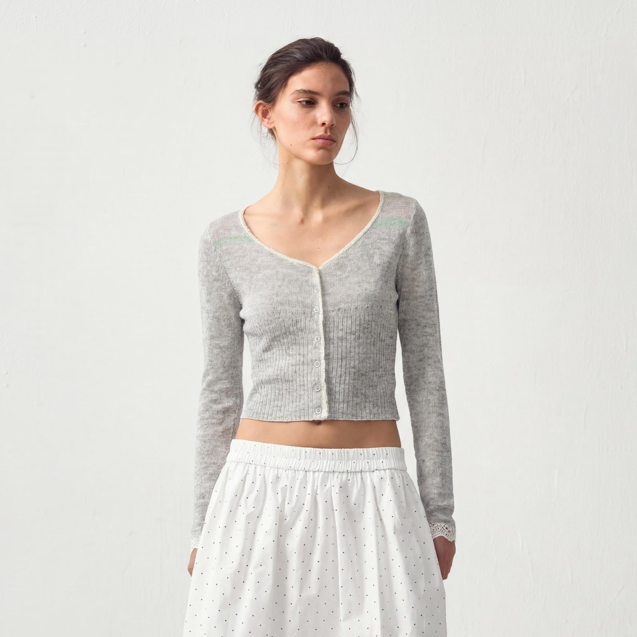 CUBIC Contrast Wool Blend Lace Cardigan-4
