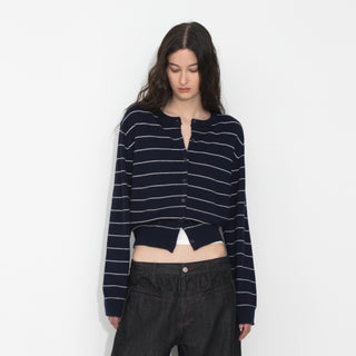 Striped Contrast Long-Sleeve Knit Cardigan