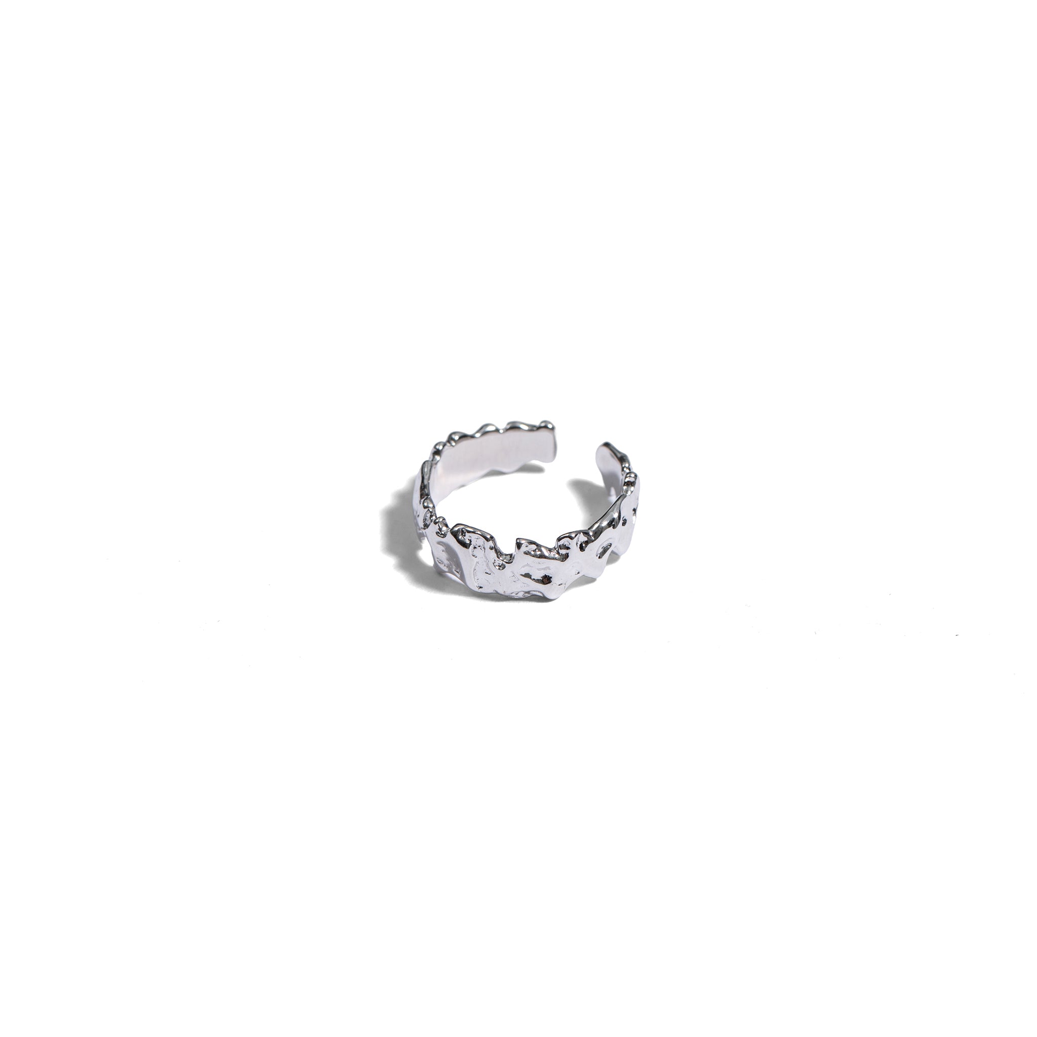 Adjustable Hammered Silver Open Ring-3