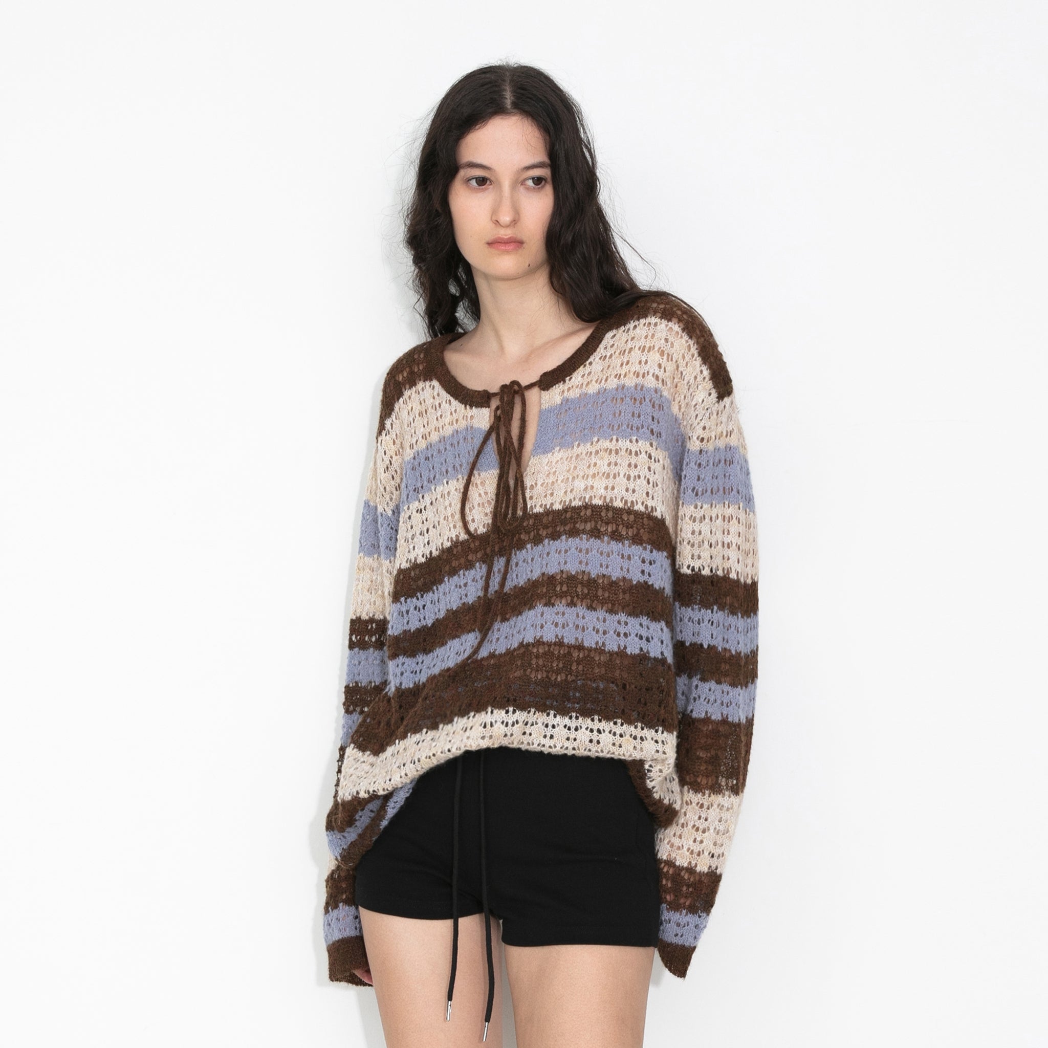Striped Colour-Block Open-Knit Sweater-3