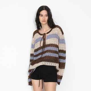 Striped Colour-Block Open-Knit Sweater