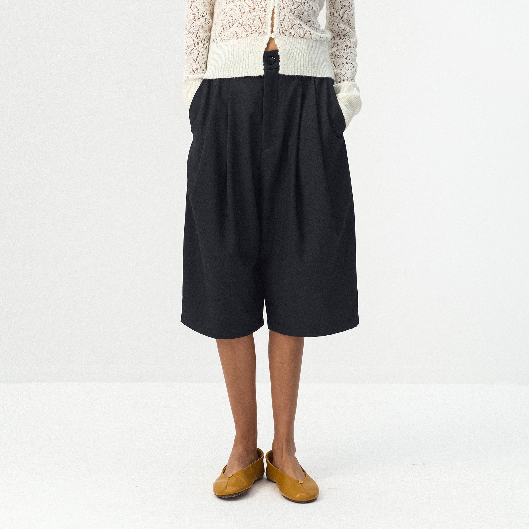 CUBIC Mid-High Waist Pleated Wide Leg Culottes-3