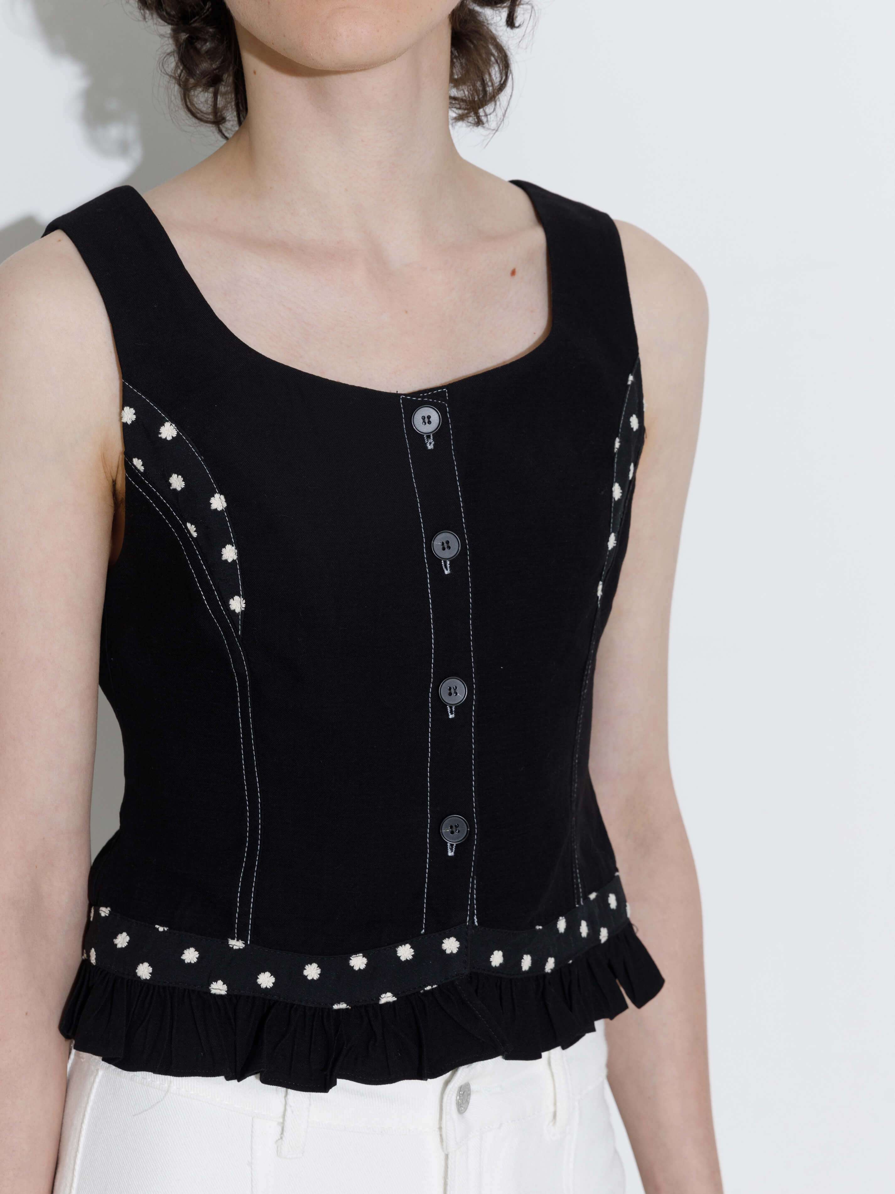 Buttoned Sleeveless Color-Block Lace Vest-5