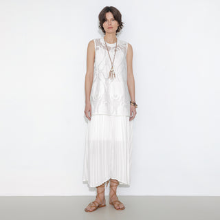 Sheer Patterned Sleeveless Pleated Skirt