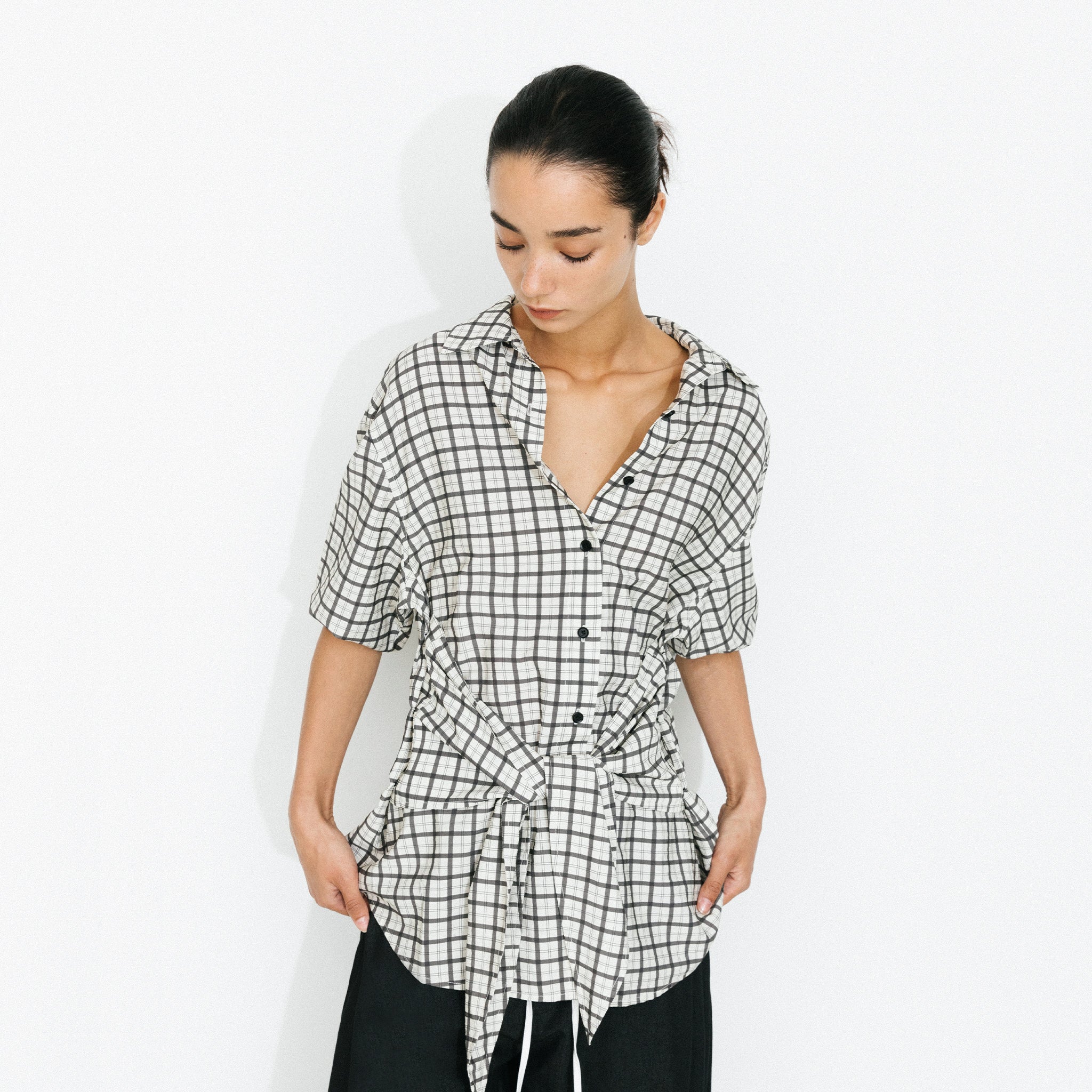 Oversized Checkered Shirt with Detachable Belt-3
