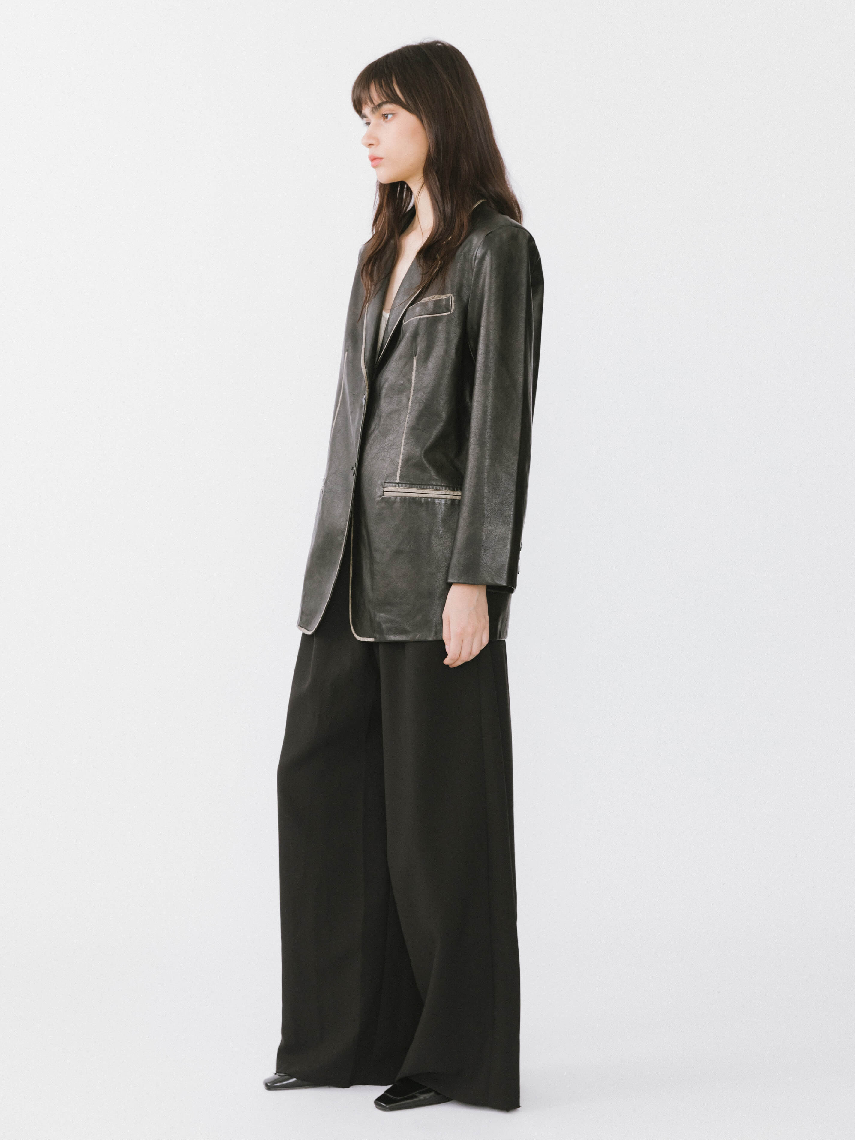 Black Faux Leather Tailored Suit-3