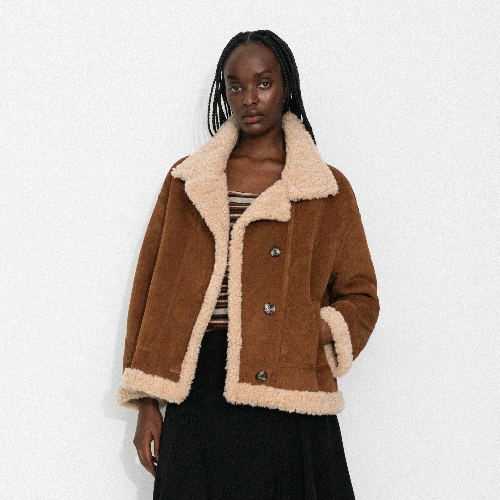 Cropped Oversized Faux Shearling Jacket-3