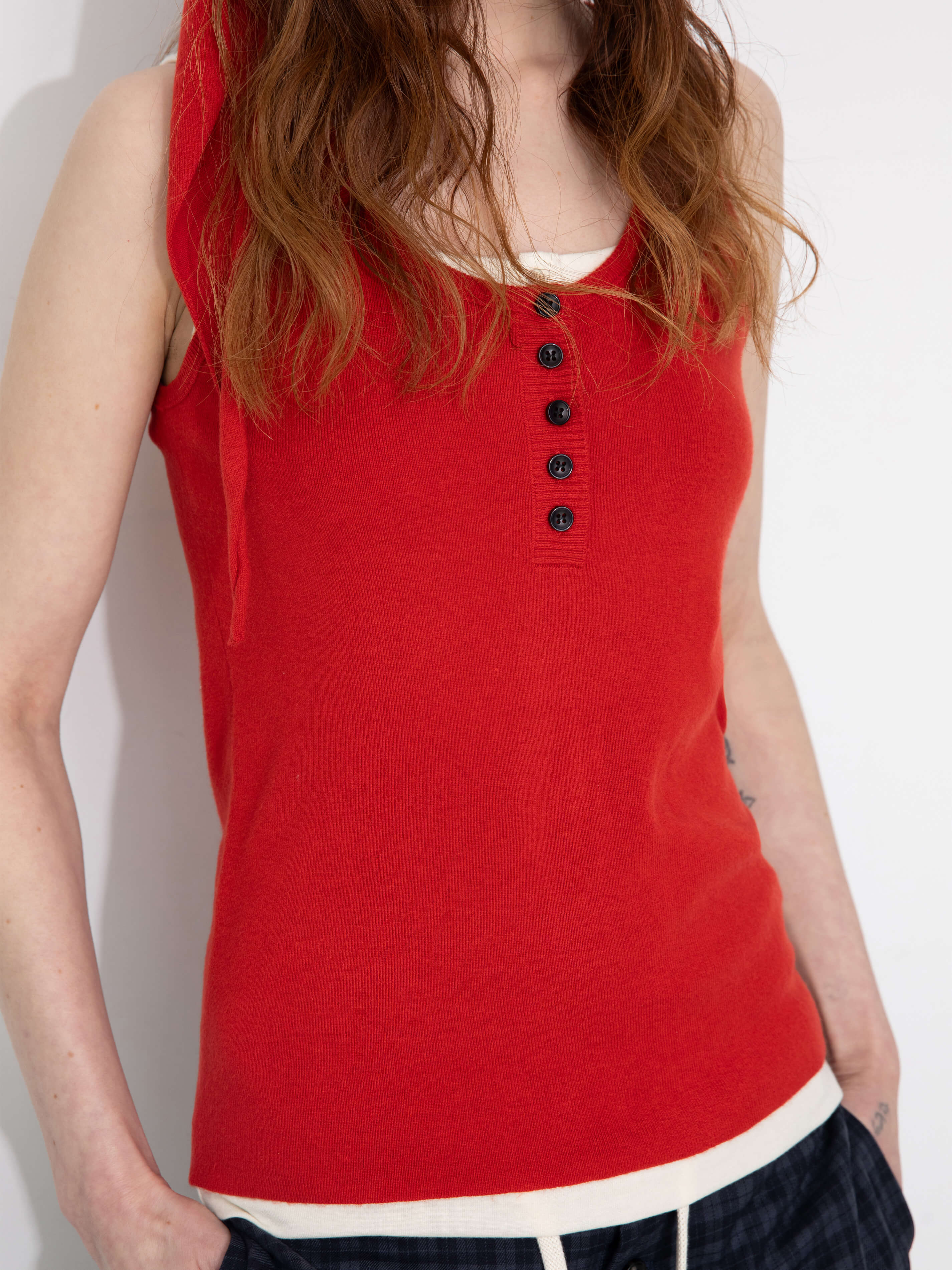 Slim-Fit Knit Henley Vest with Neck Tie-3