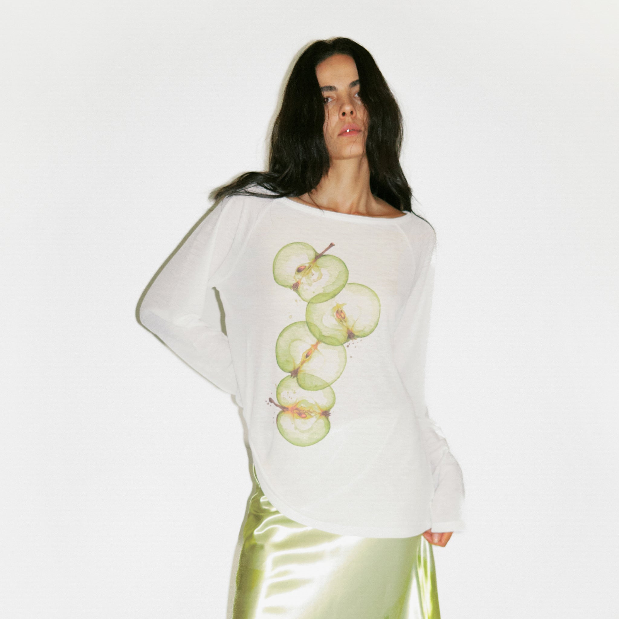 CUBIC Boat Neck Apple Print  Long-Sleeve Top-3