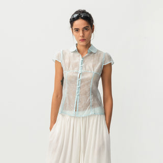 CUBIC Lyocell Semi-Sheer Fitted Blouse