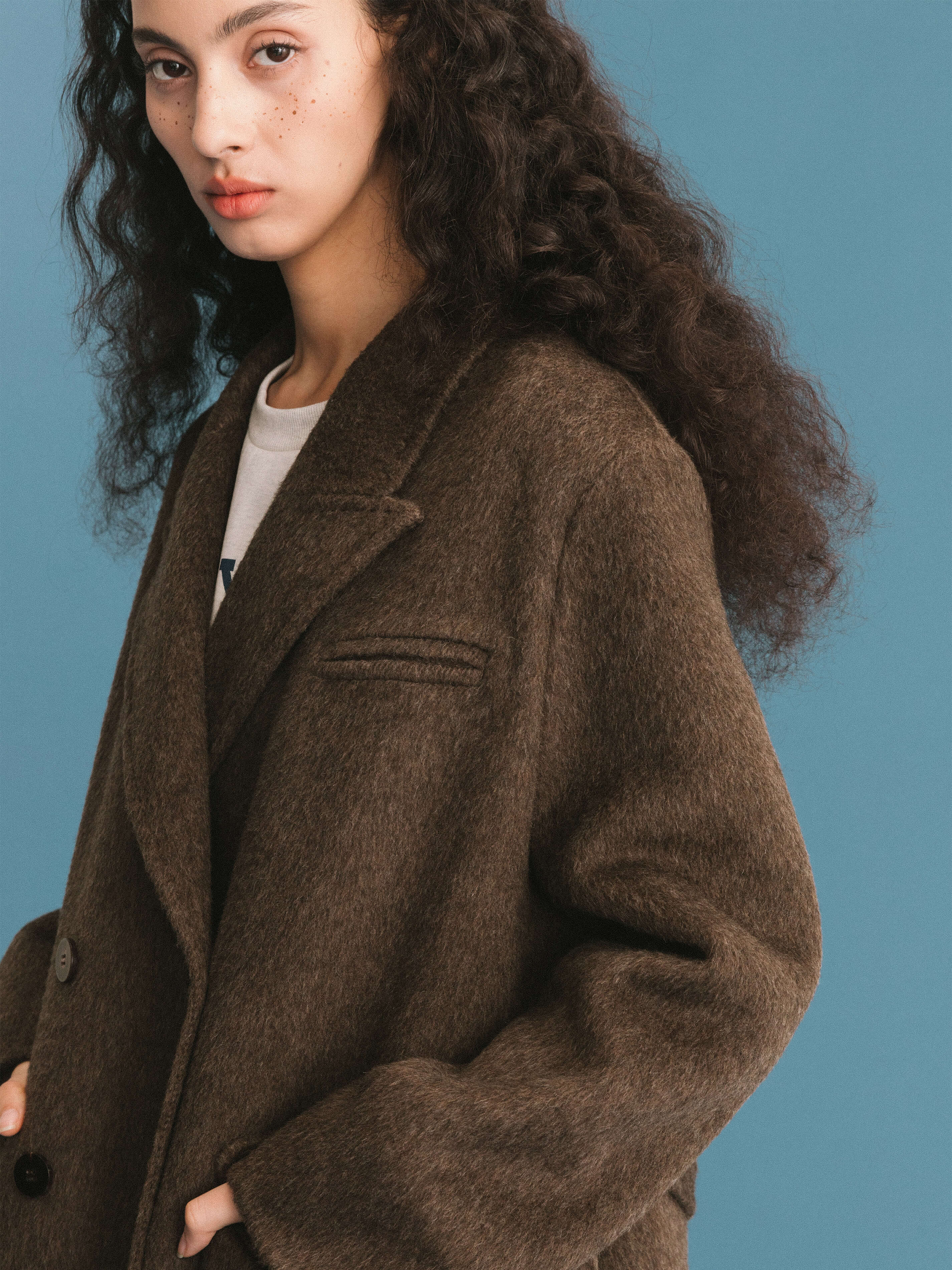 ONE BY CUBIC Straight Wool Blend Long Coat-3