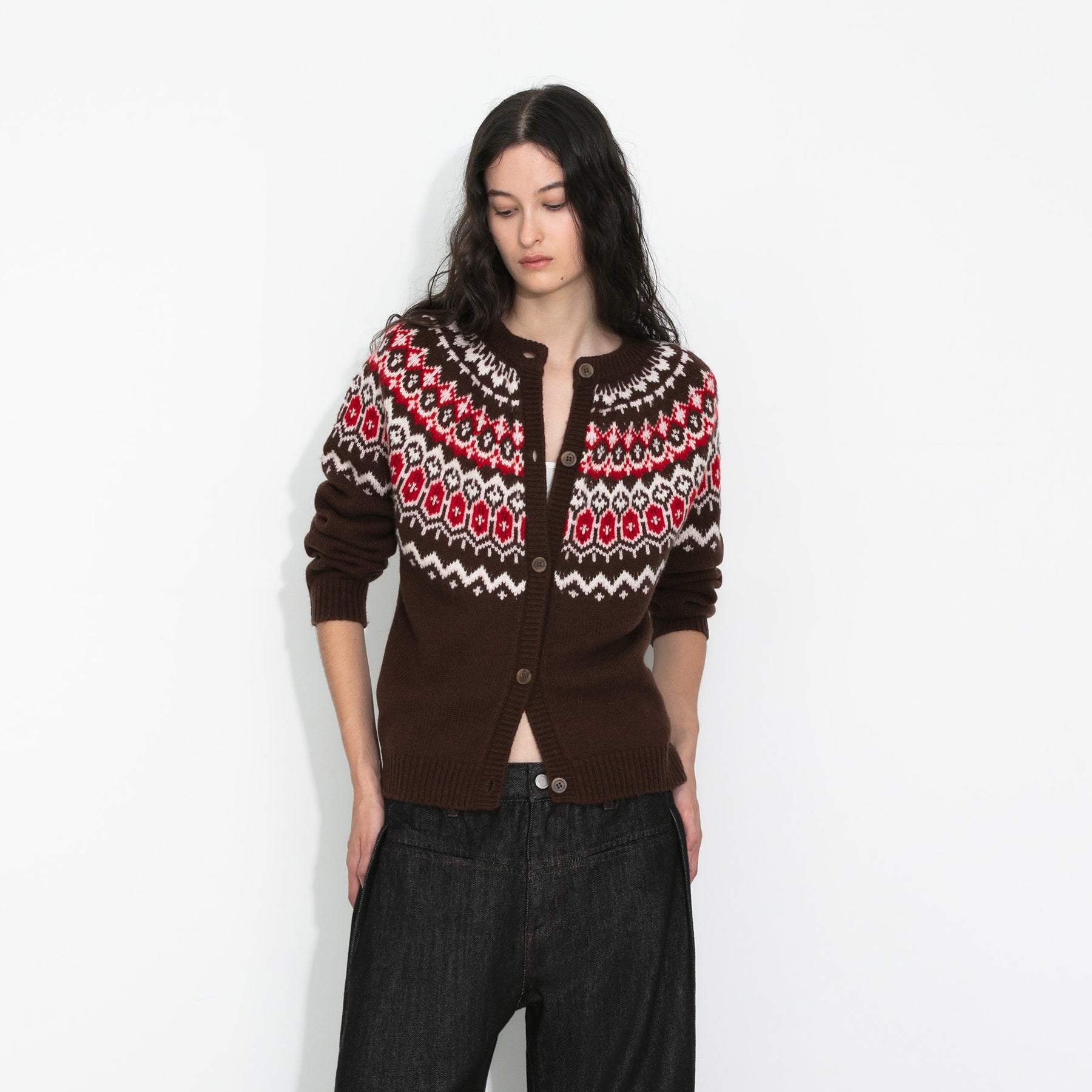 100% Wool Fair Isle Wool Knit Cardigan-4