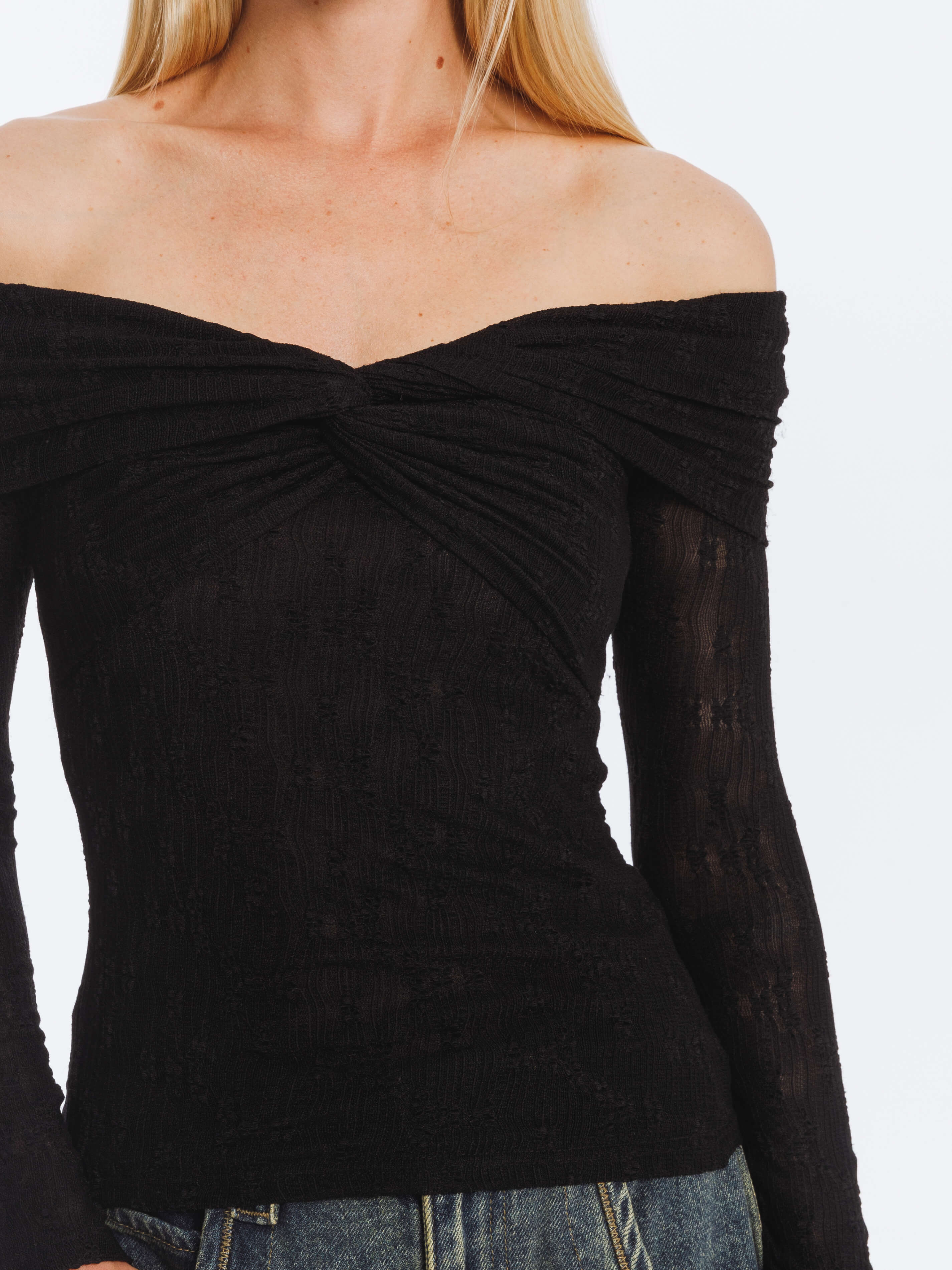 Pleated Off Shoulder Long Sleeves Top-3
