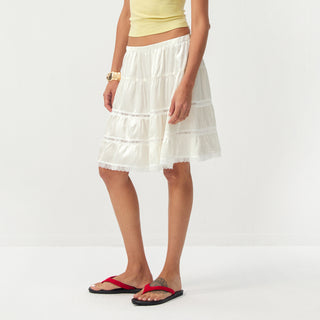 CUBIC Lace Tiered Satin Mini Skirt