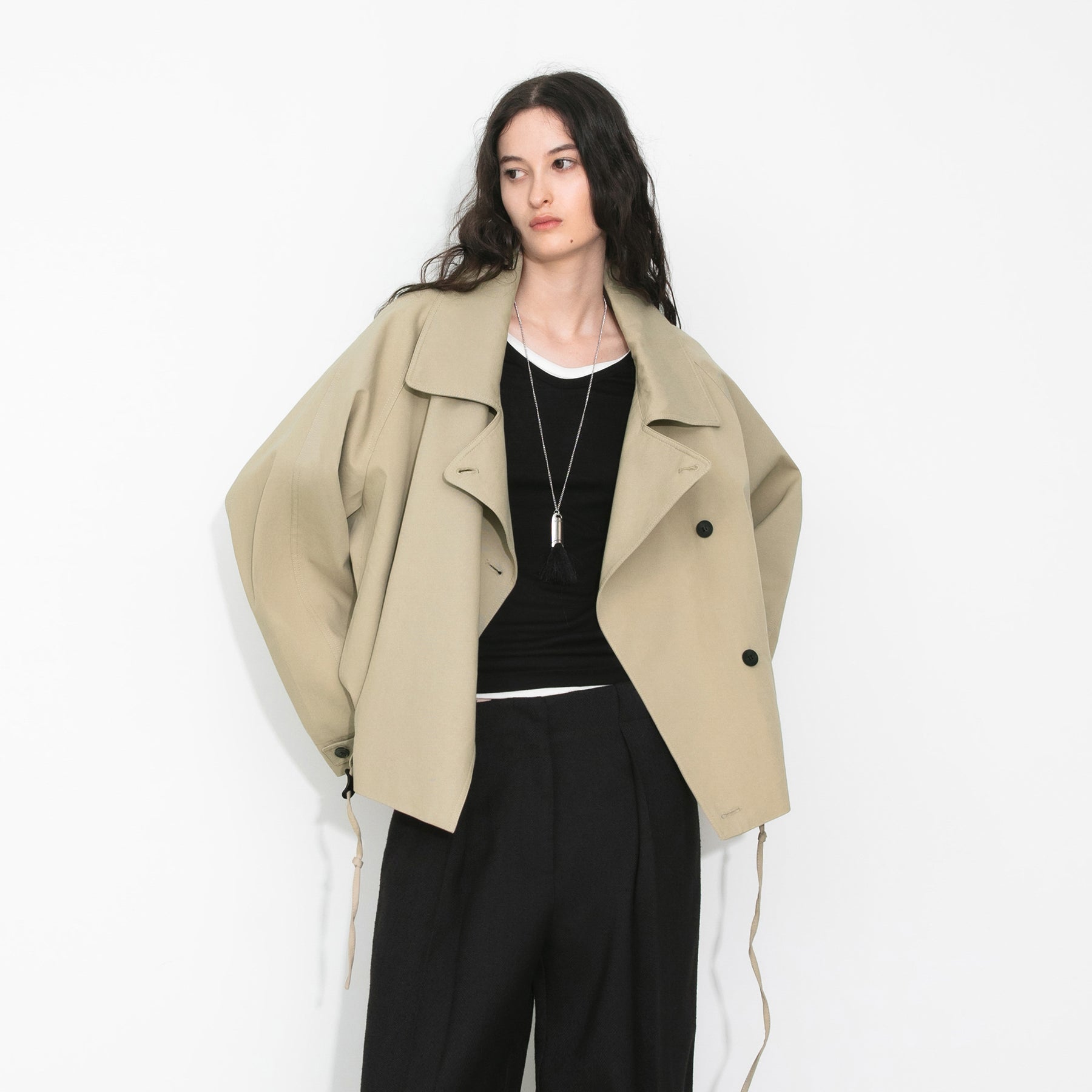 Cropped Drawstring Trench Coat-3