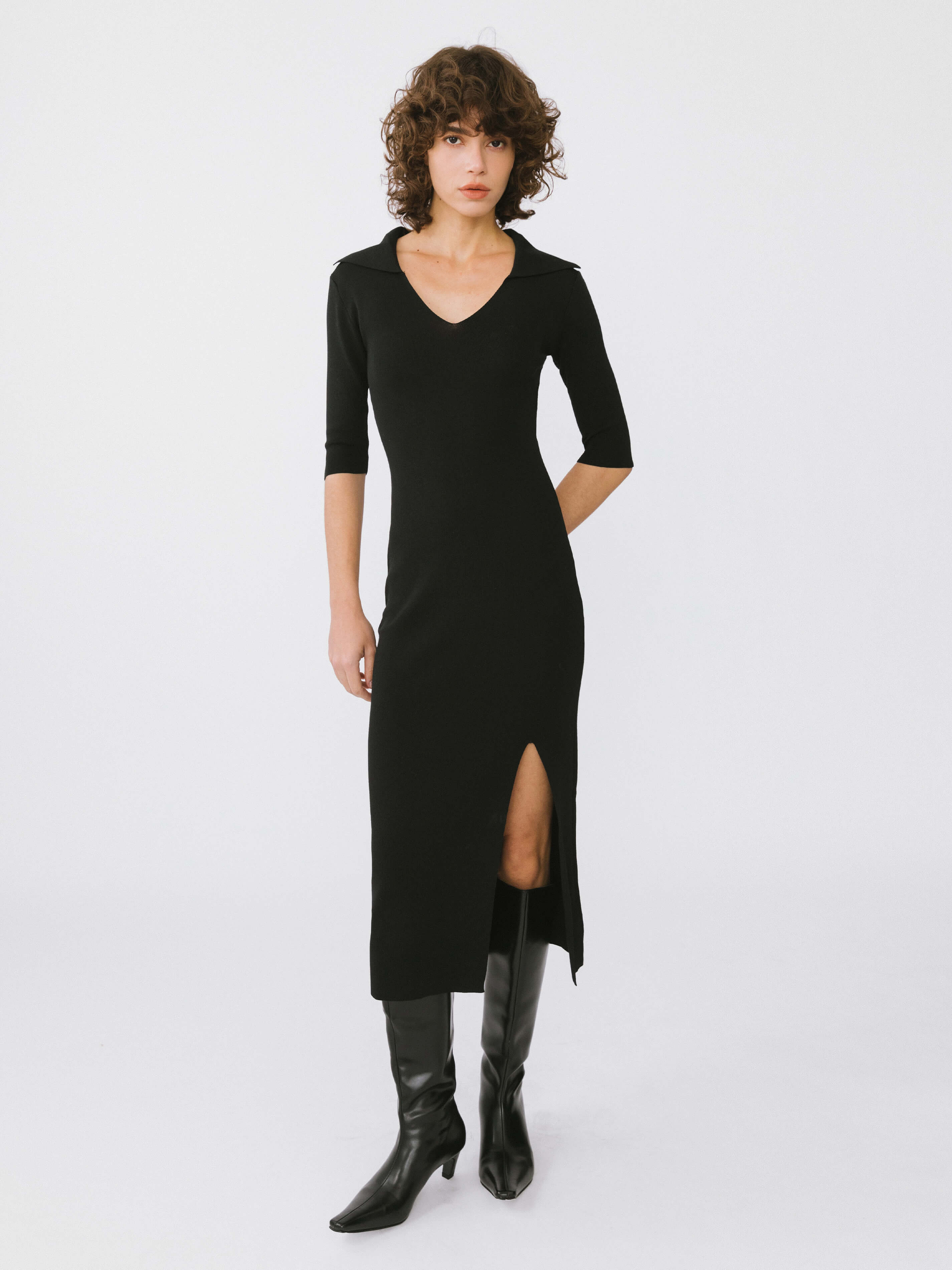 3/4 Sleeve Slitted Dress-8