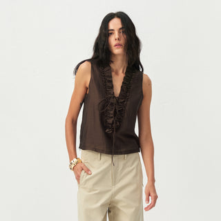 CUBIC Ruffled V-Neck Sleeveless Blouse