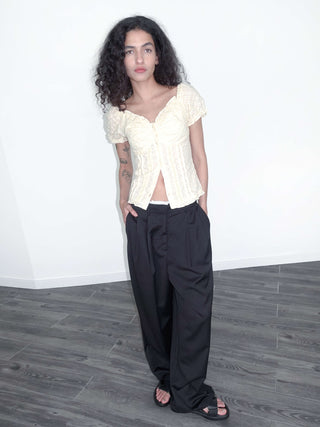 Embroidered Lace Puff Sleeve T-Shirt