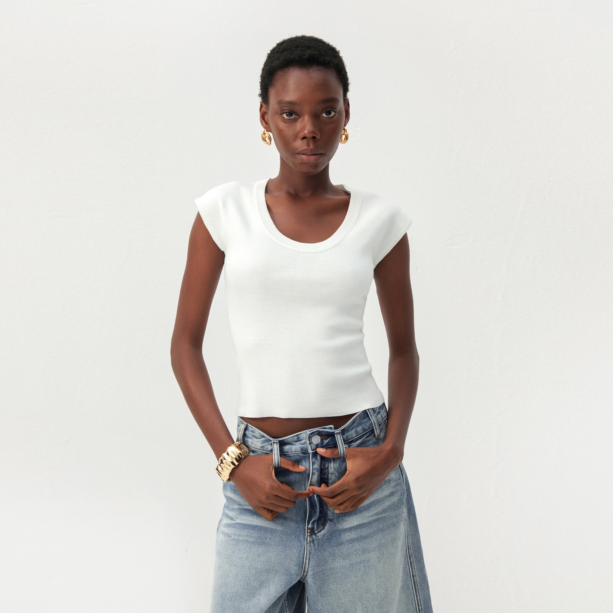 CUBIC Lyocell-Blend Minimalist U-Neck Top-3