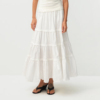 100% Cotton A-line Ruffled White Cake skirt
