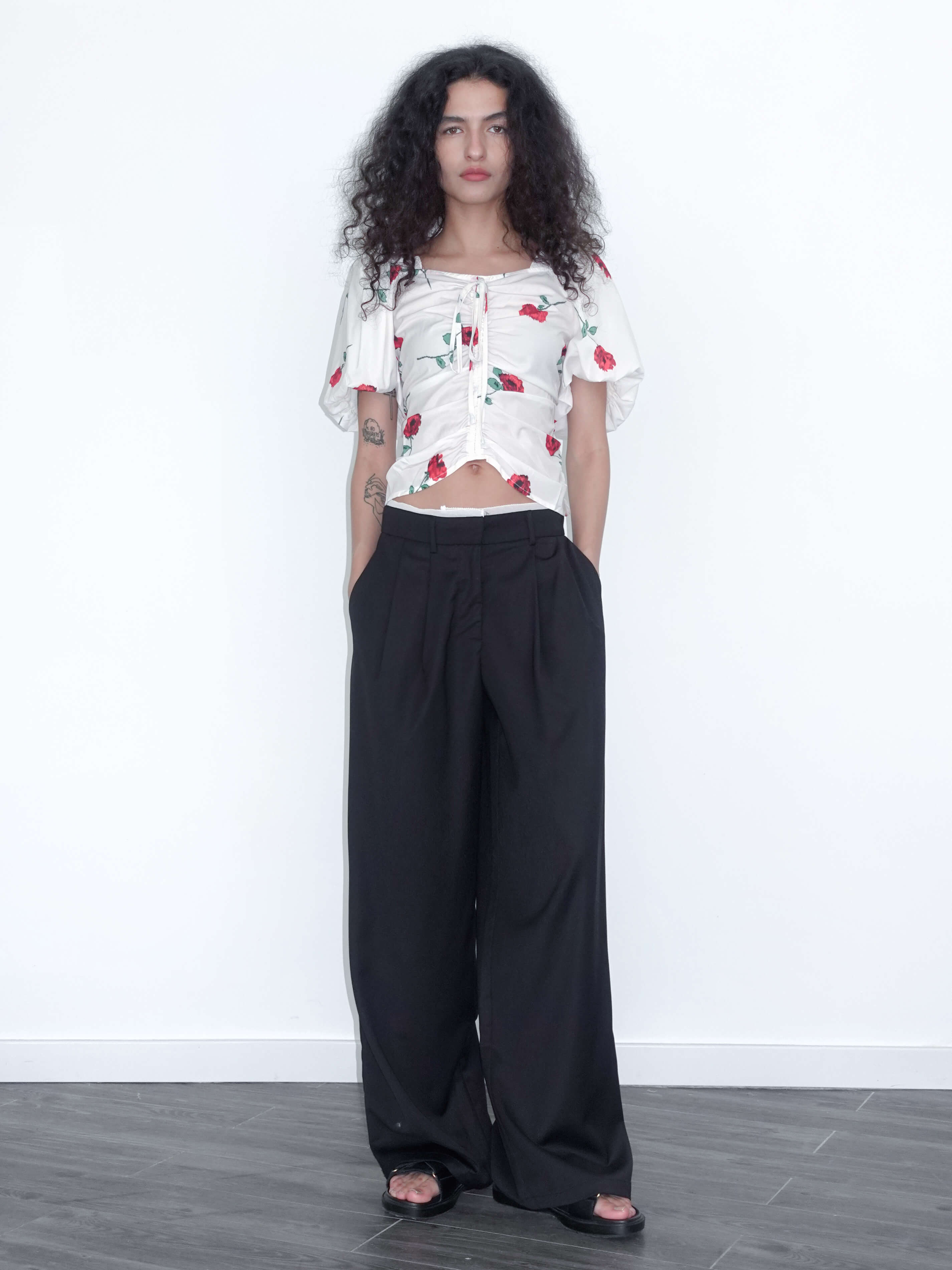 Slim Wide Leg Straight Casual Trousers-3