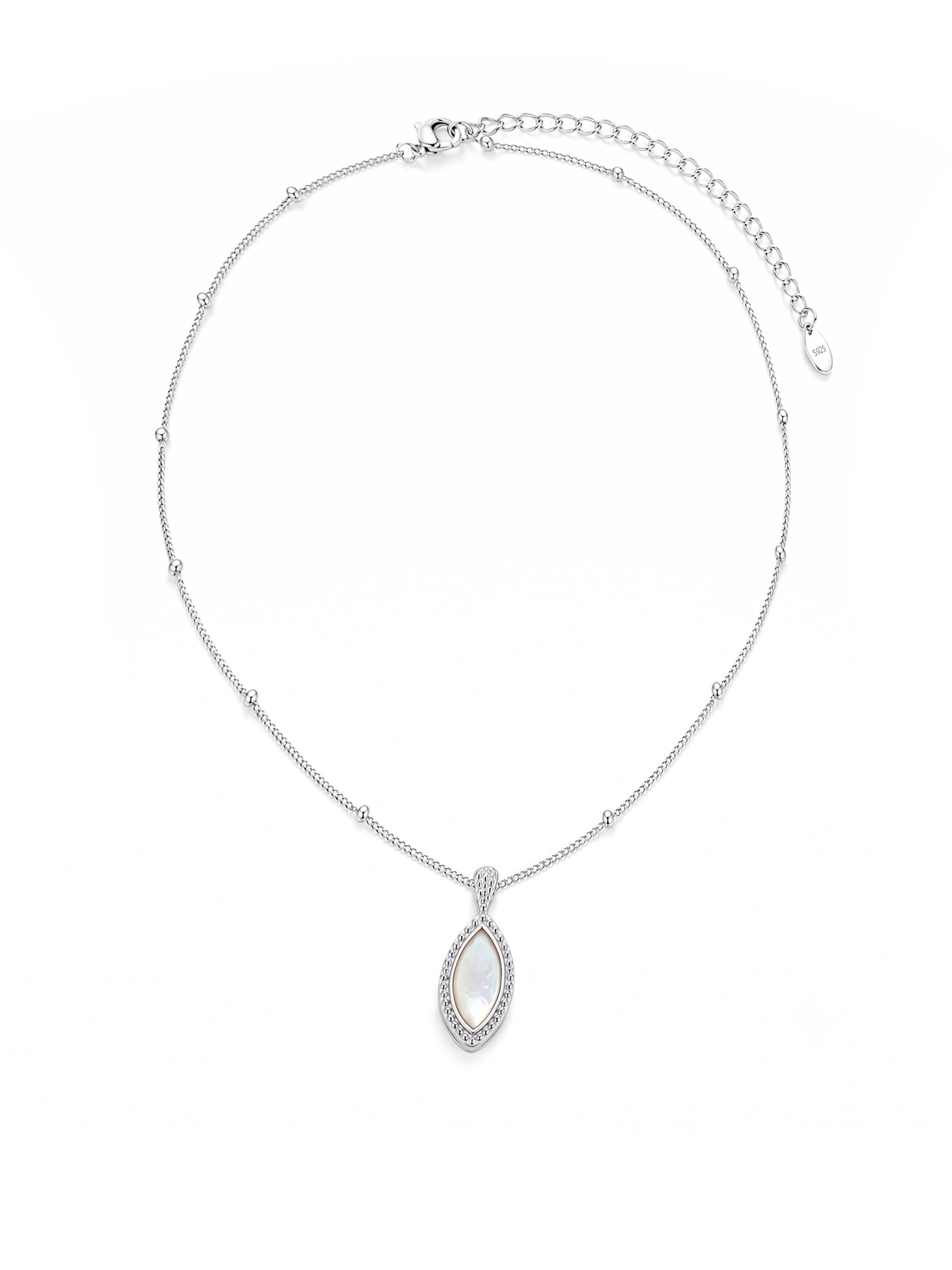 Marquise Mother of Pearl Silver Necklace-3