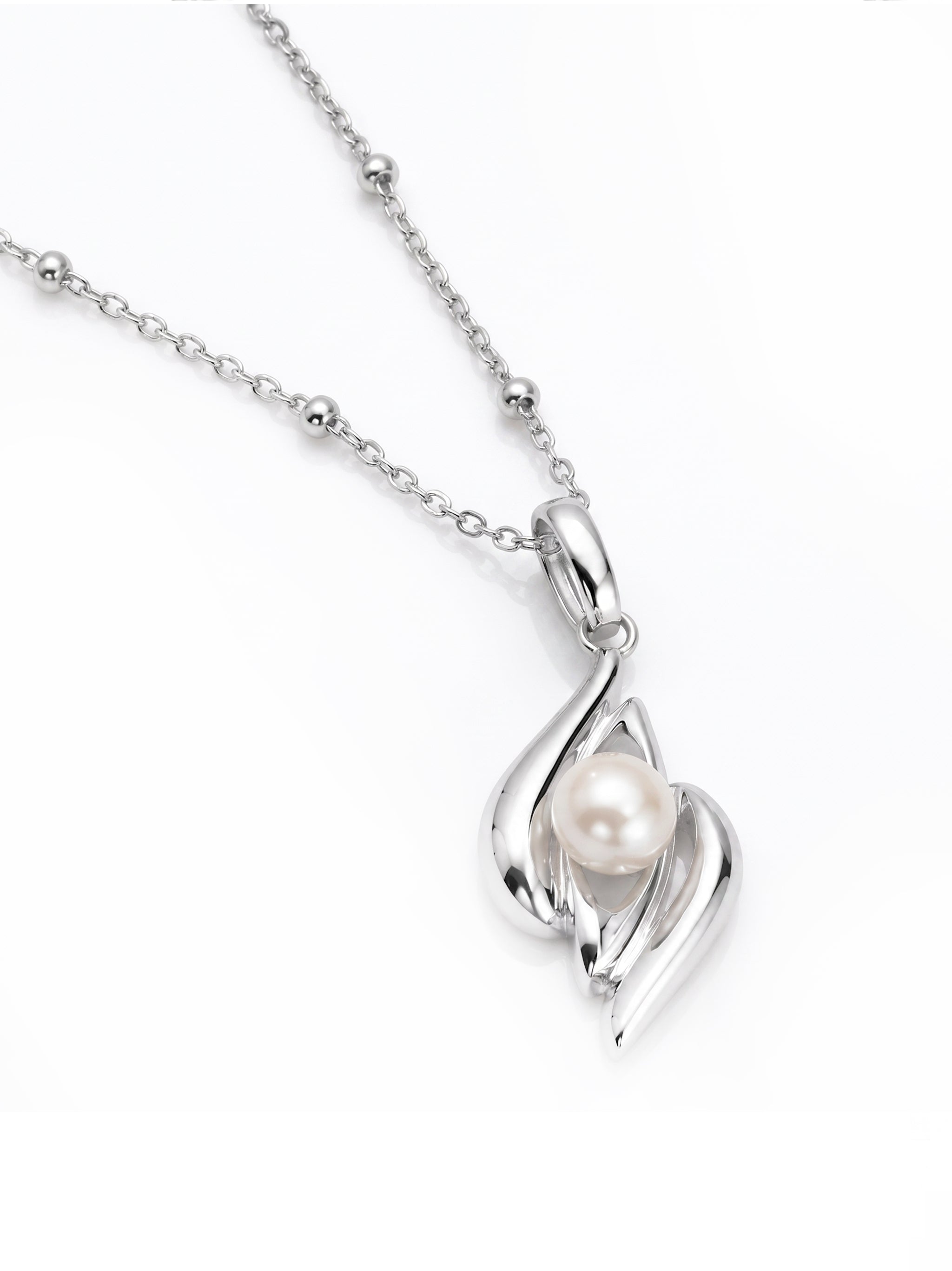 Twisted Leaf Wrap Pearl Pendant Necklace-1