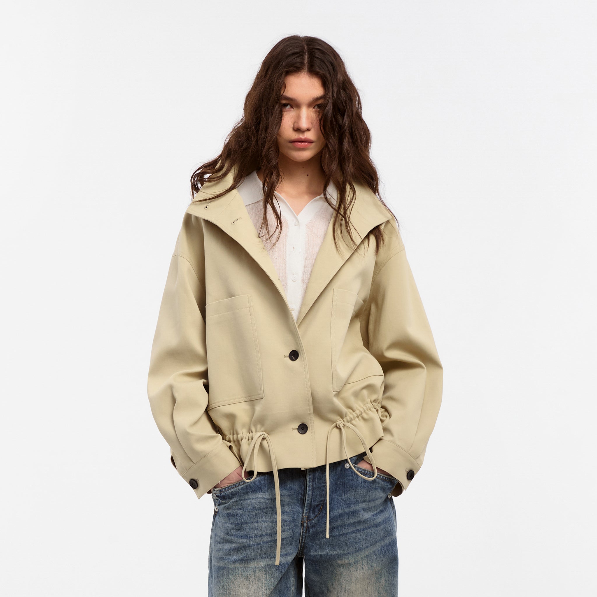 CUBIC Lyocell Drawstring Short Trench Coat-3