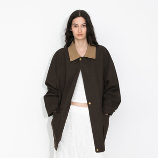 Cropped Faux Suede Jacket with Contrast Collar