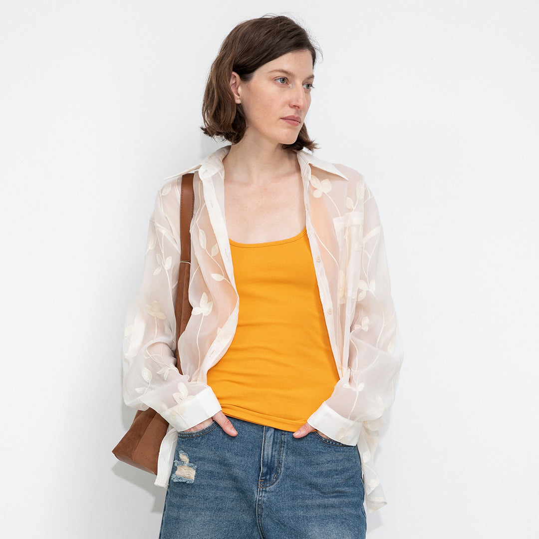 Lightweight Ice Silk Embroidered Sheer Shirt-3